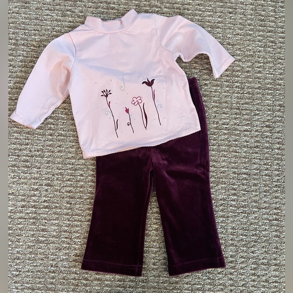 VINTAGE Floral Set in Light Pink Top and Deep Purple Pants